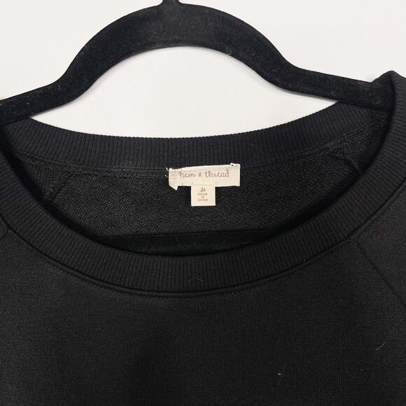 Hem & Thread Medium M Black Lace Up Sleeve Pullover Sweatshirt Crew Neck - Picture 6 of 8